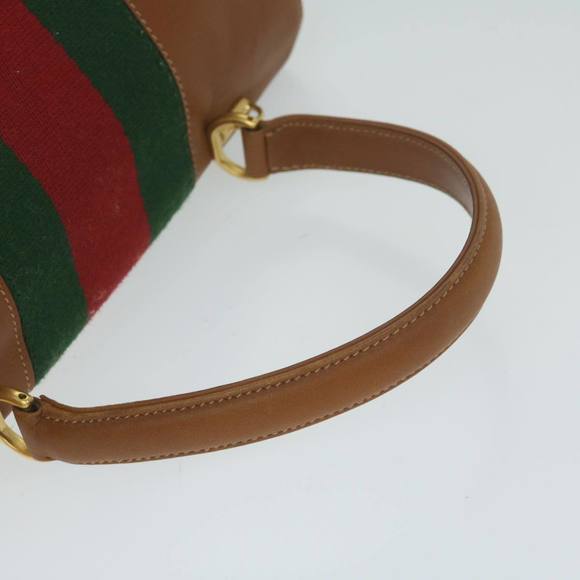 GUCCI Web Sherry Line Hand Bag Leather 2way Brown Red Green Auth 62520 - Picture 7 of 16